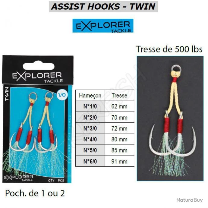 ASSIST HOOKS TWIN EXPLORER TACKLE 2/0 3 ASSIST HOOKS TWIN EXPLORER TACKLE 2/0