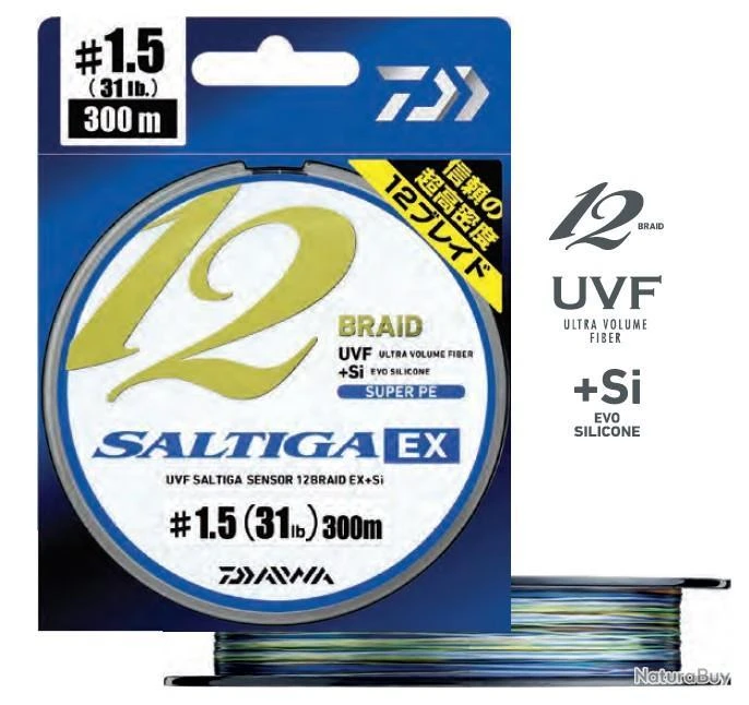 Saltiga 300 M 12 Braid EX Multicolore Daiwa 30/100 #4 30,7 Kg 68 Lb 3 Saltiga 300 M 12 Braid EX Multicolore Daiwa 30/100 #4 30,7 Kg 68 Lb
