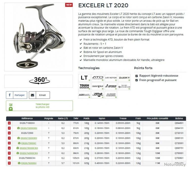 Exceler LT 2020 2000 XH Moulinet Spinning Daiwa 4 Exceler LT 2020 2000 XH Moulinet Spinning Daiwa – Image 2