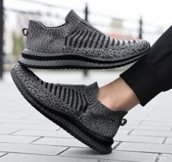 Basket Légère Et Respirante Sans Lacets FACTORY Grise Et Noir -Pêche Soldes Magasin 00005 Basket legere et respirante sans lacets FACTORY grise et noir